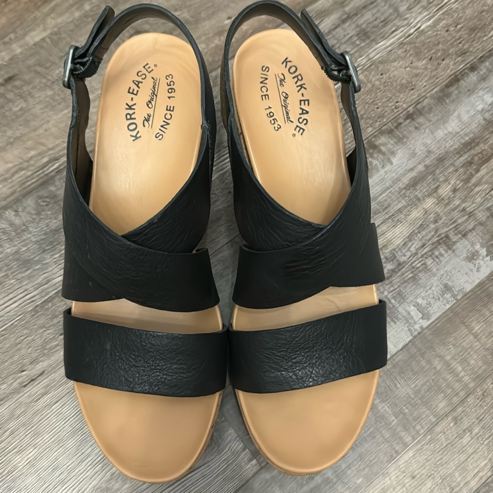 Women’s size 11 Kork-Ease black wedge sandals in original box